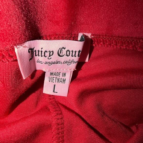 NWT Juicy Couture Velour Track Pants Red Large Rhinestone Logo Mid Rise - Picture 6 of 10